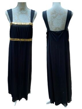 Nikki Mae Black Gold Sequined Empire Waist Evening Prom Maxi Dress Size 20